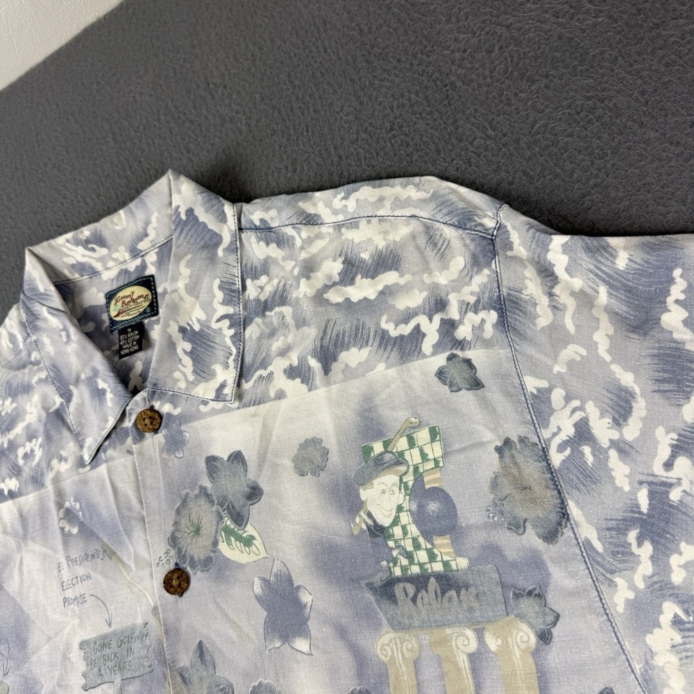 Tommy Bahama Shirt Men's M Blue Hawaiian Paradise Nation AOP Earth Beer Taxes